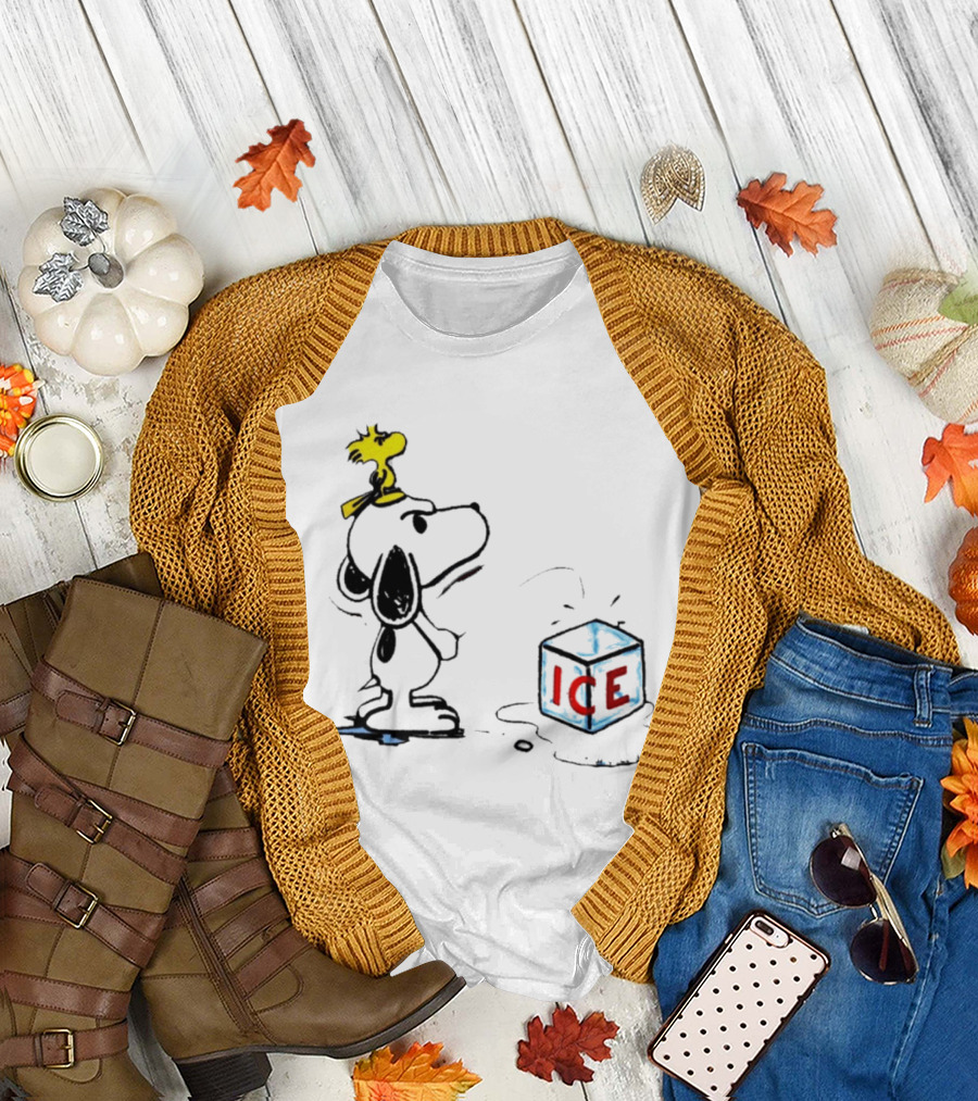 Snoopy Woodstock Piss On Ice Cube Block T-Shirt