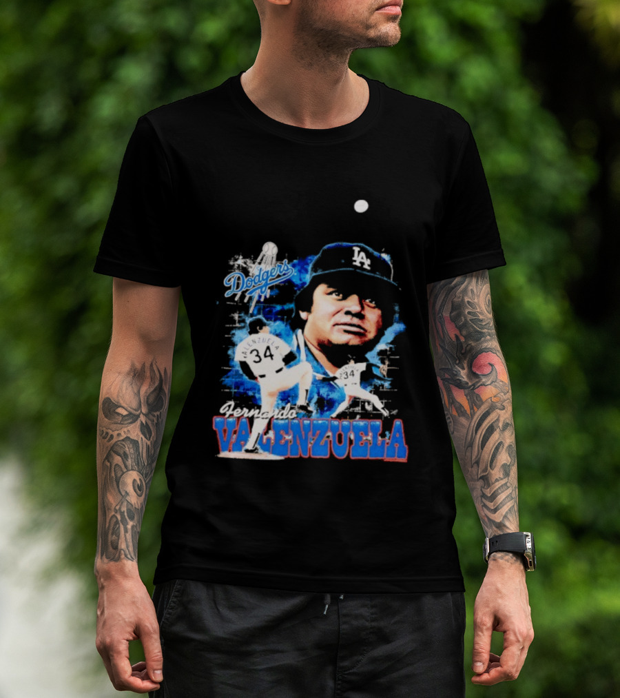 Los Angeles Dodgers Fernando Valenzuela Legendary Pitcher Icon Blue T-Shirt