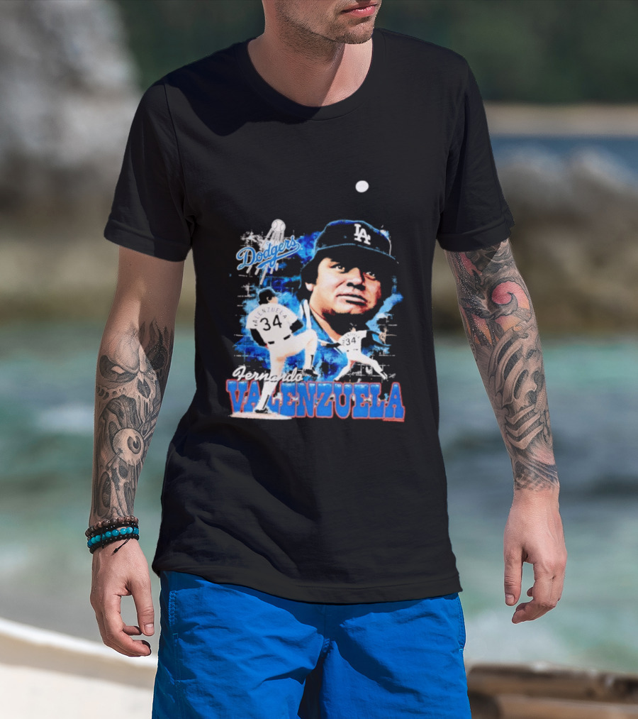 Los Angeles Dodgers Fernando Valenzuela Legendary Pitcher Icon Blue T-Shirt