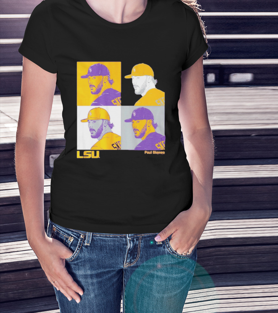 LSU Baseball Paul Skenes Colorful Collage Panels T-Shirt