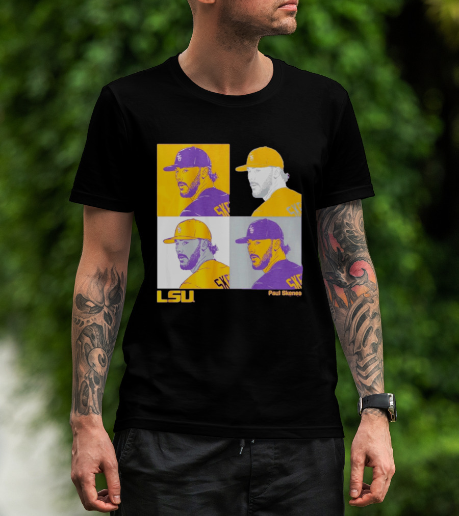 LSU Baseball Paul Skenes Colorful Collage Panels T-Shirt