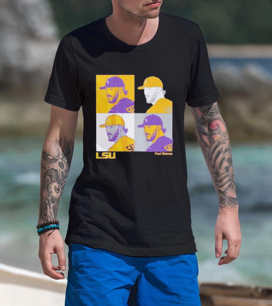 LSU Baseball Paul Skenes Colorful Collage Panels T-Shirt
