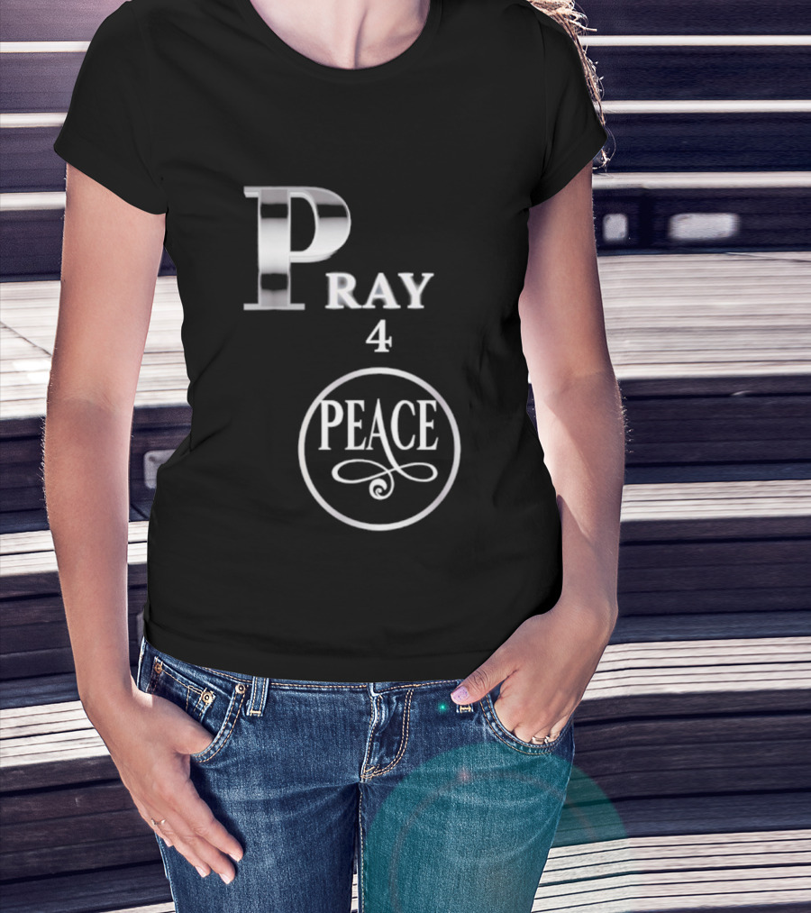 Pray 4 Peace Silver Letters Circular T-Shirt