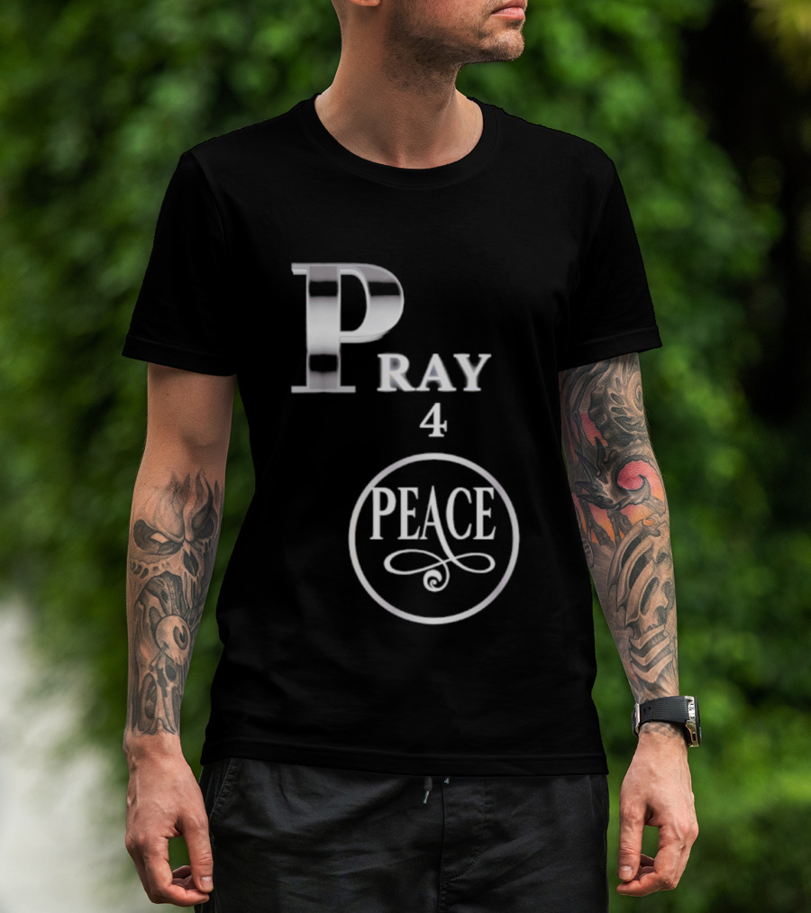Pray 4 Peace Silver Letters Circular T-Shirt