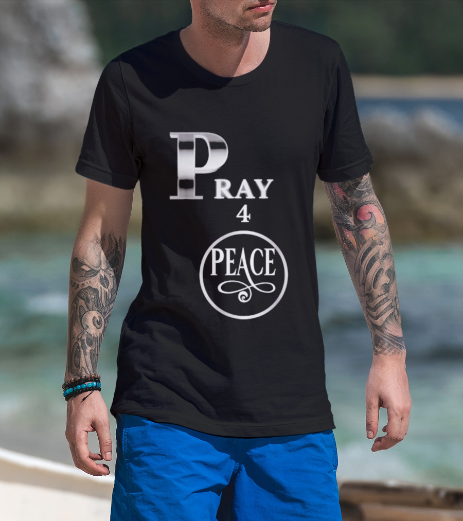 Pray 4 Peace Silver Letters Circular T-Shirt