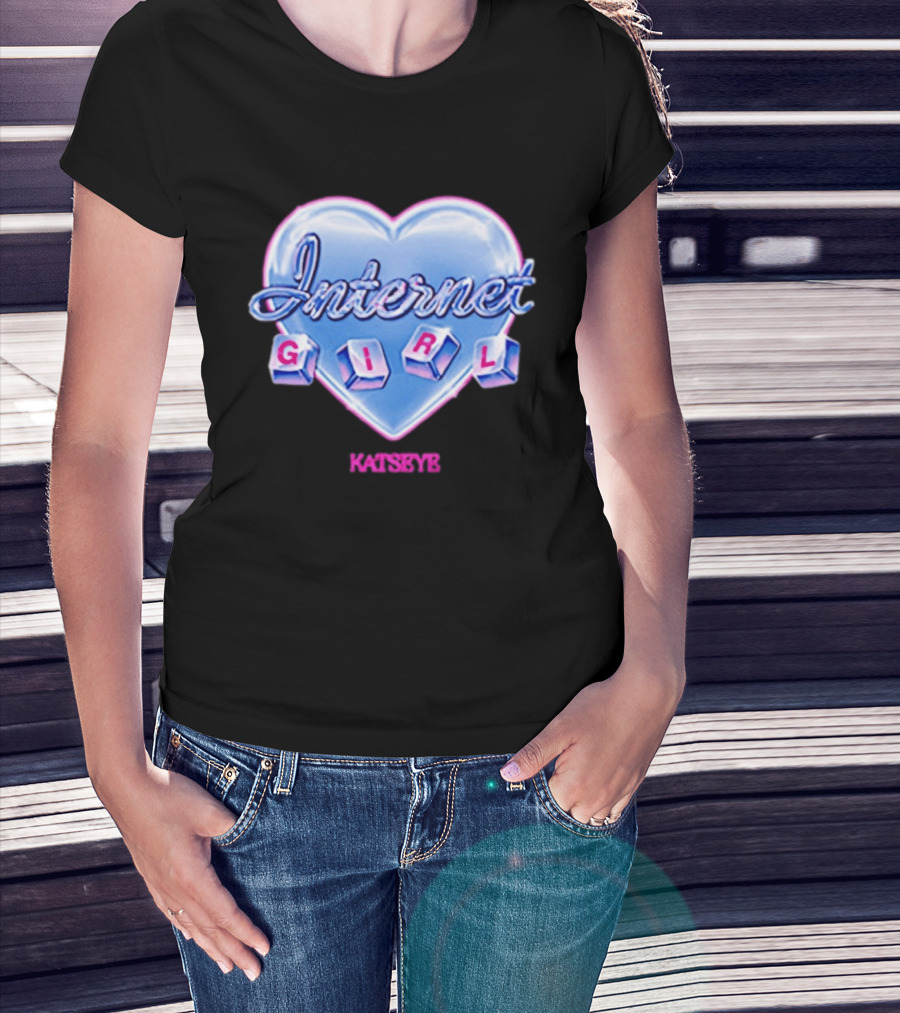 Katseye Internet Girl Neon Blue Heart T-Shirt