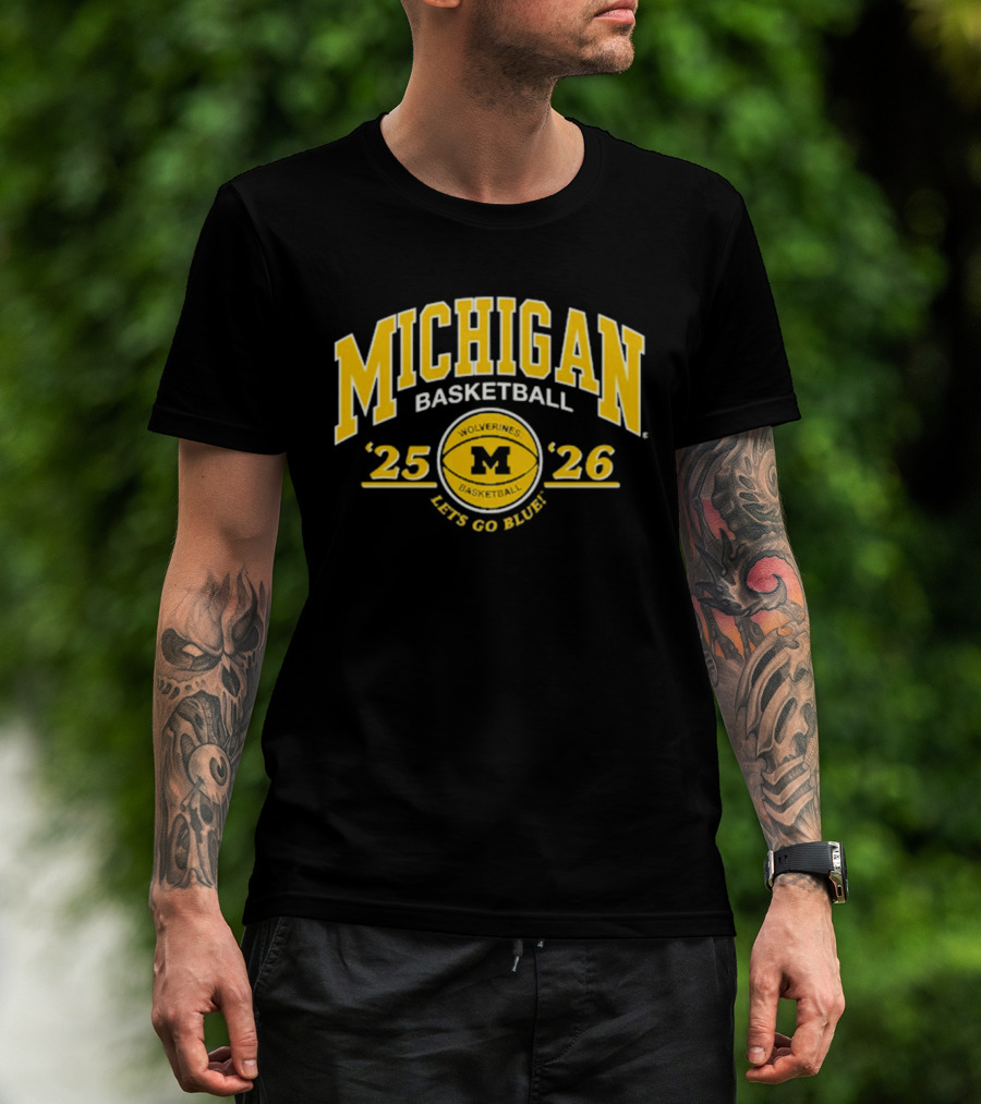 Michigan Basketball 2025 2026 Let's Go Blue M Wolverines T-Shirt