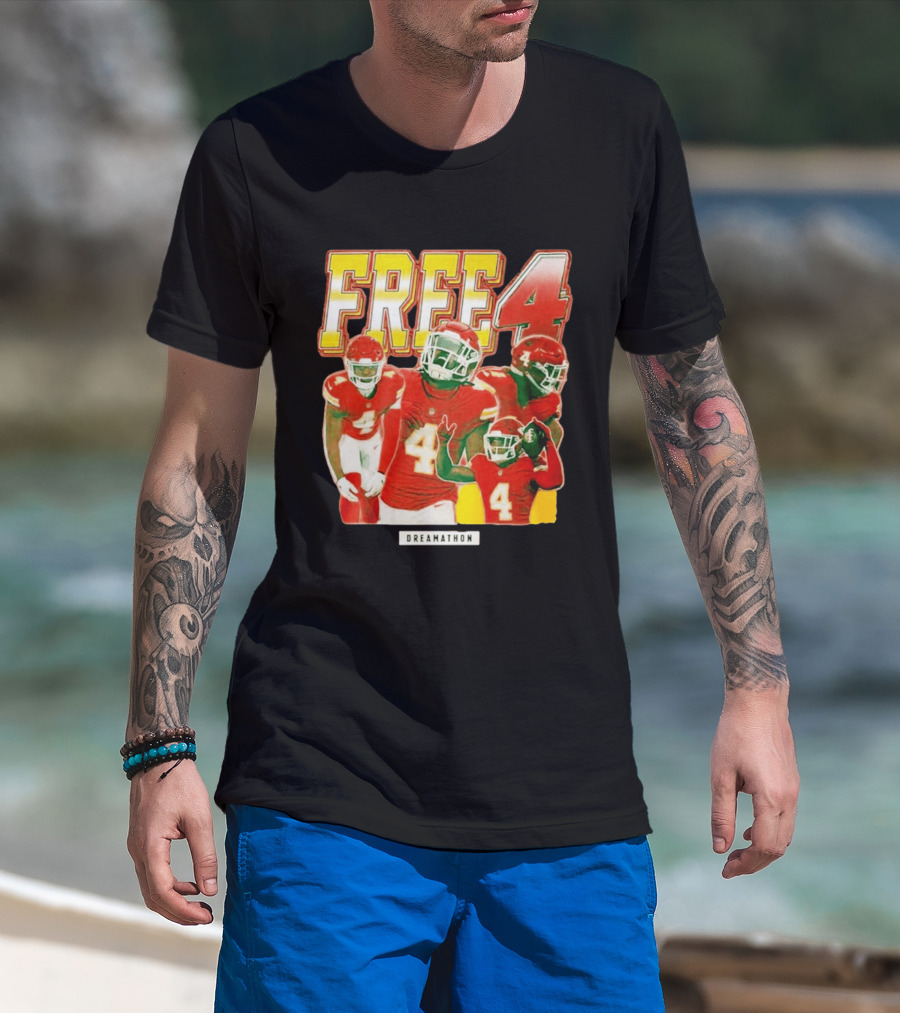 Free 4 Dreamathon Player Collage Red Football Jersey Number 4 T-Shirt
