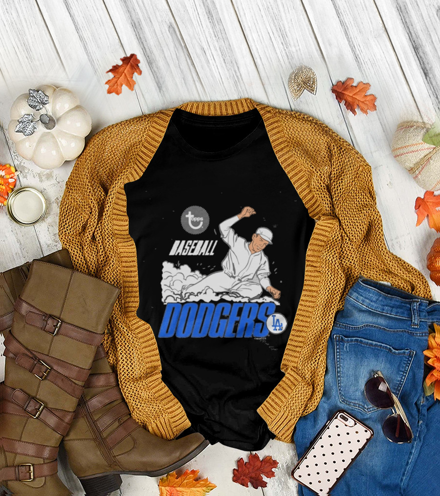 Dodgers LA Baseball Cartoon Topps MLB Raglan T-Shirt