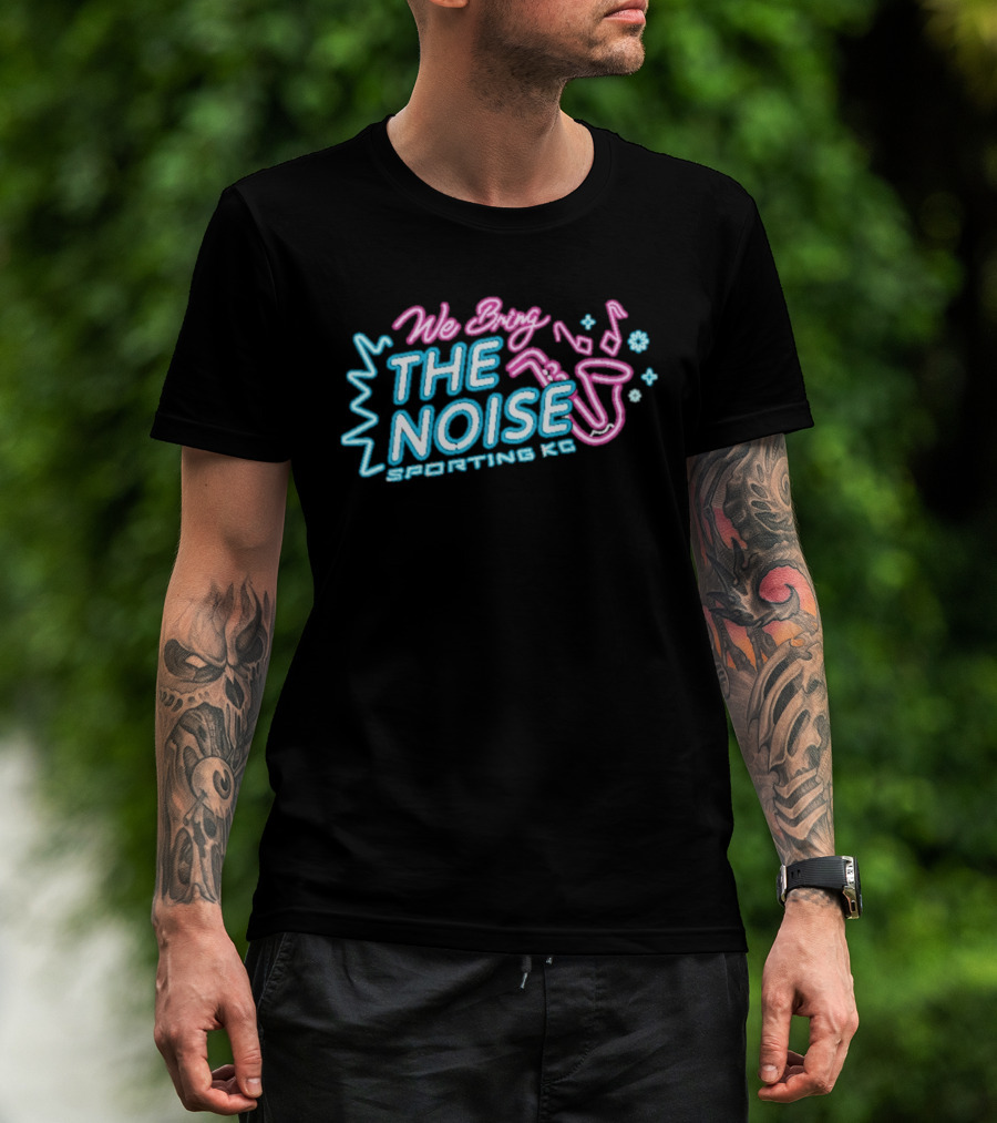 We Bring The Noise Sporting KC Blue Pink Saxophone T-Shirt