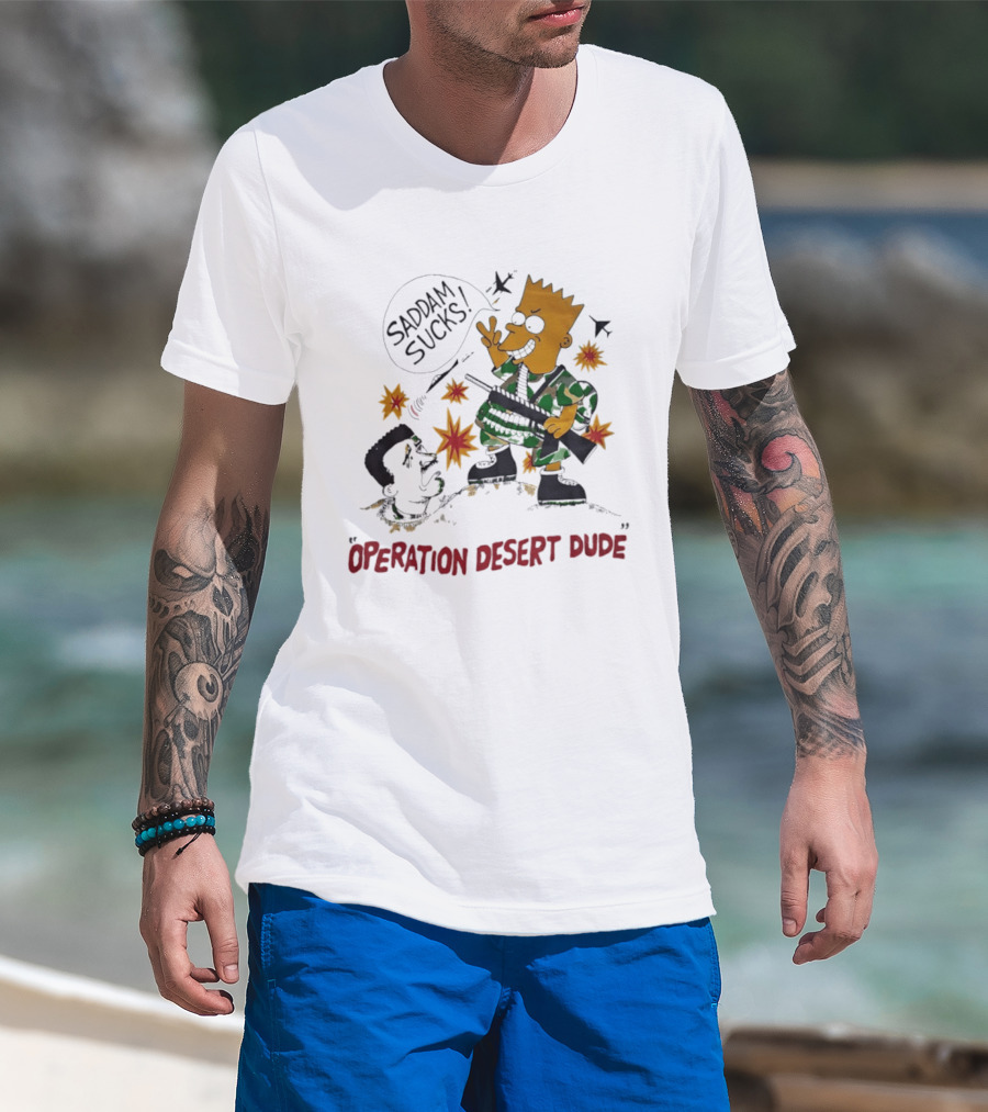 Bart Operation Desert Dude Saddam Sucks Explosion Camo T-Shirt