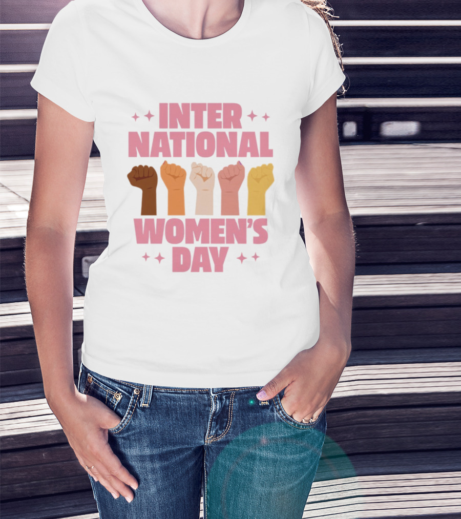 International Women's Day Raised Fists Empowerment Unity Celebration T-Shirt