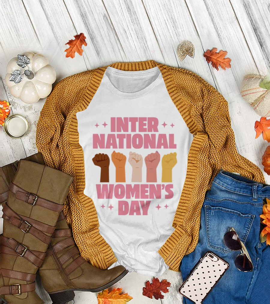 International Women's Day Raised Fists Empowerment Unity Celebration T-Shirt