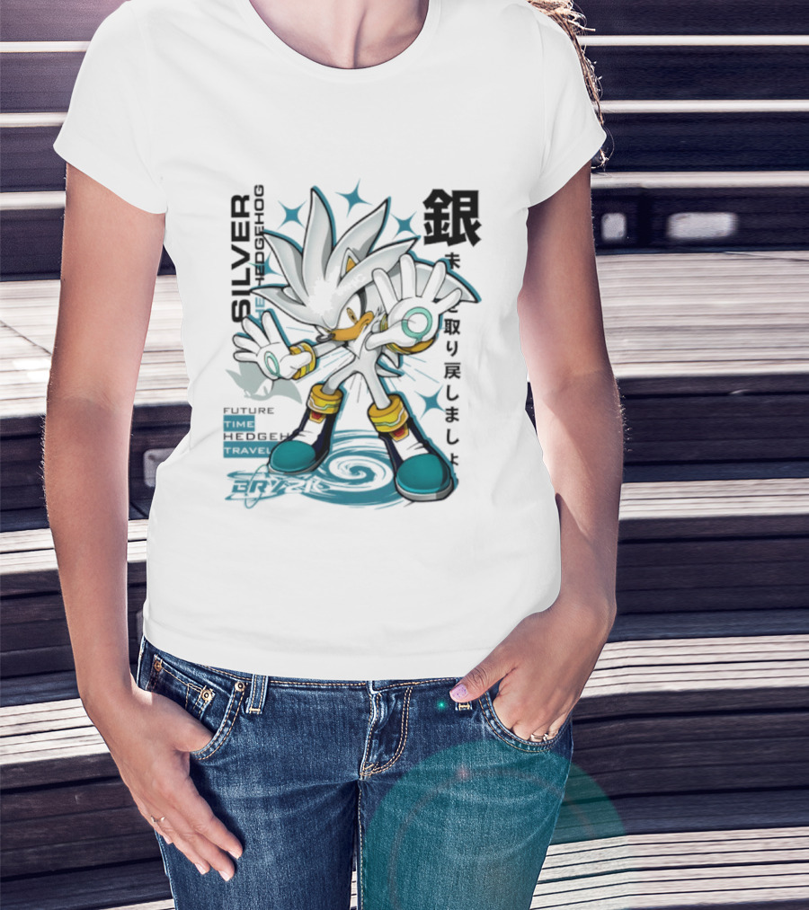 Silver Psychokinesis Future Hedgehog Japanese T-Shirt