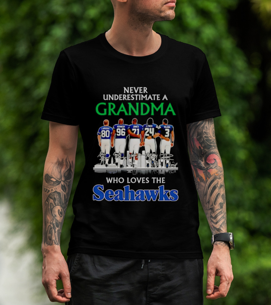 Never Underestimate A Grandma Who Loves The Seahawks Largent Kennedy Jones Lyles T-Shirt