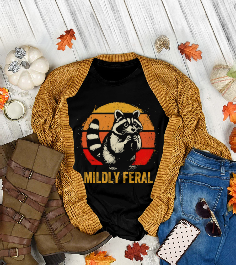 Raccoon Mildly Feral Vintage Sunset T-Shirt