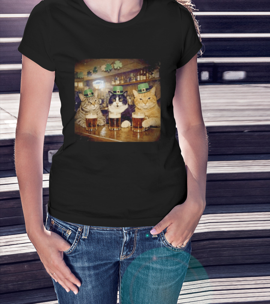 Saint Patrick's Day Cats With Green Hats Cheers T-Shirt