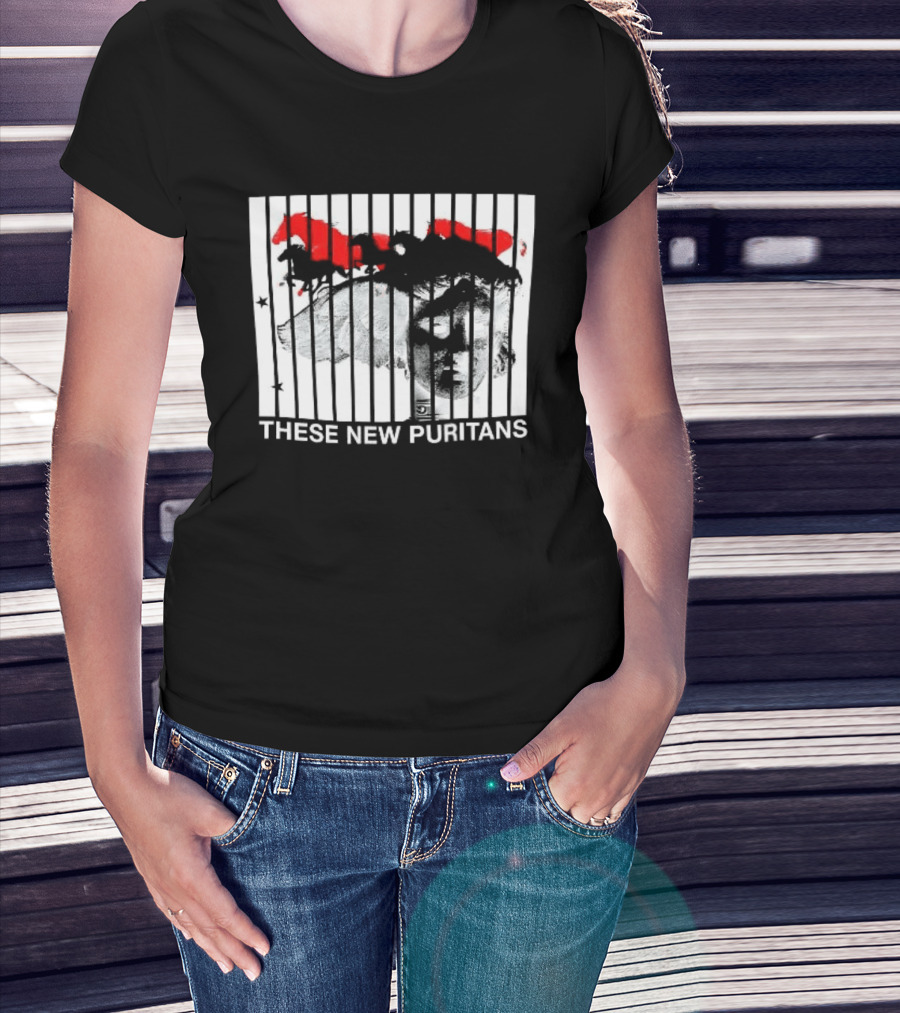 These New Puritans Face And Red Abstract Paint Stripes T-Shirt