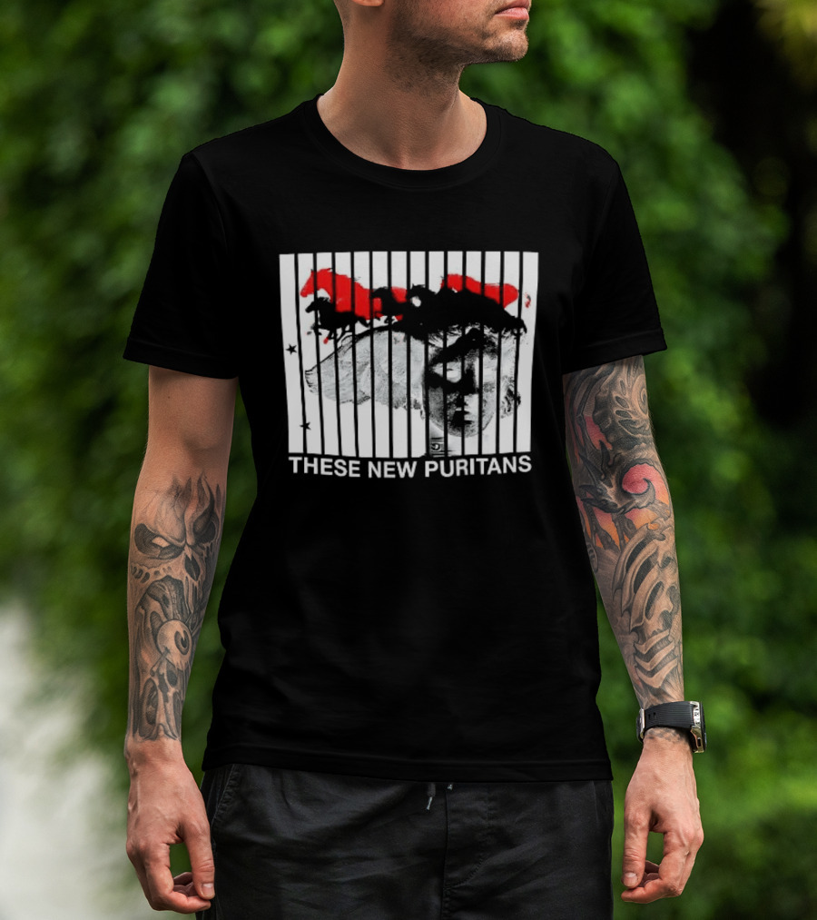 These New Puritans Face And Red Abstract Paint Stripes T-Shirt