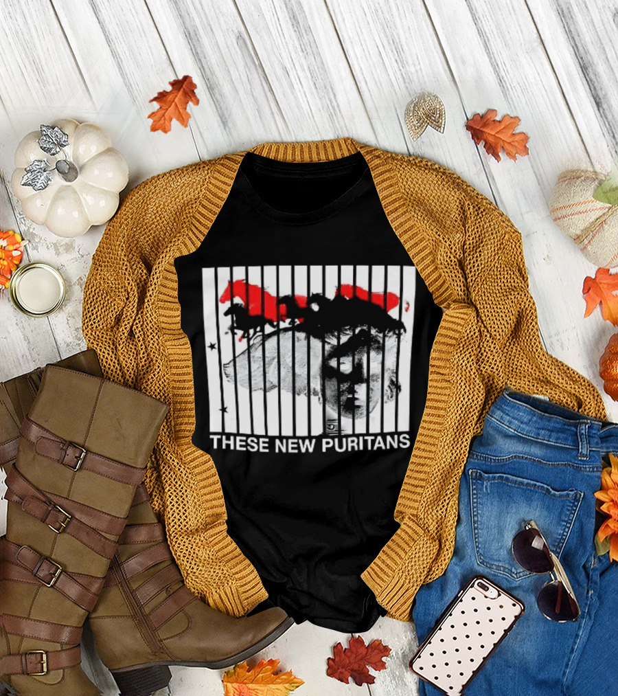 These New Puritans Face and Red Abstract Paint Stripes T-Shirt