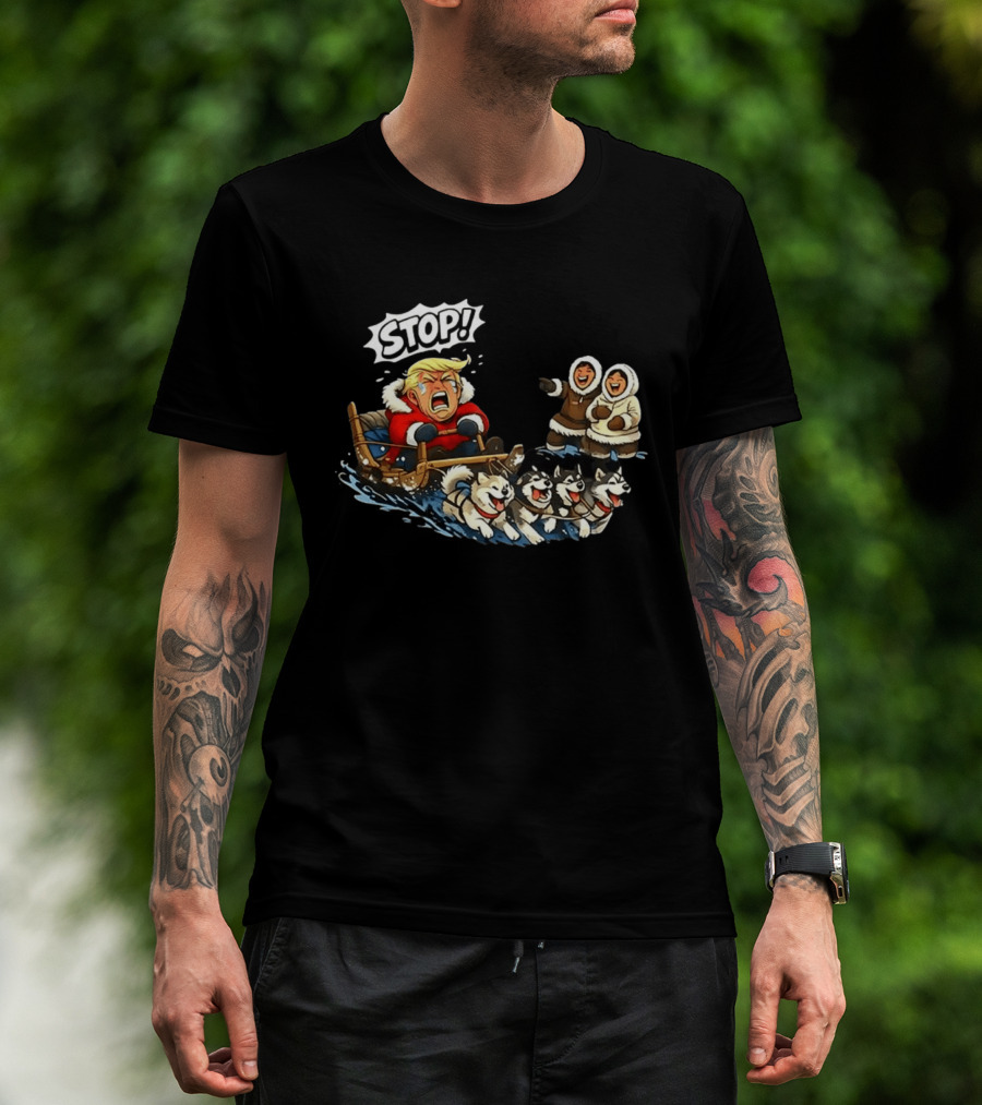 STOP Trump Greenland Dogsled Cartoon T-Shirt