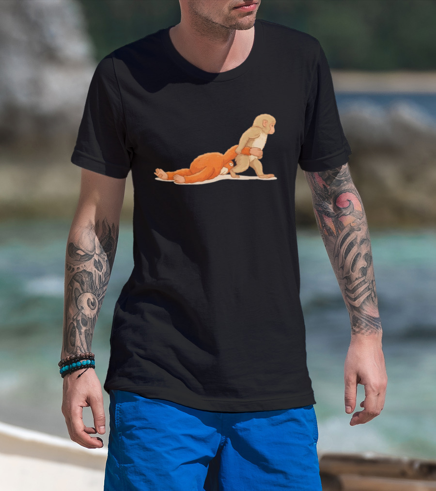Baby Monkey Punch Hilarious Cartoon Primate Scene T-Shirt