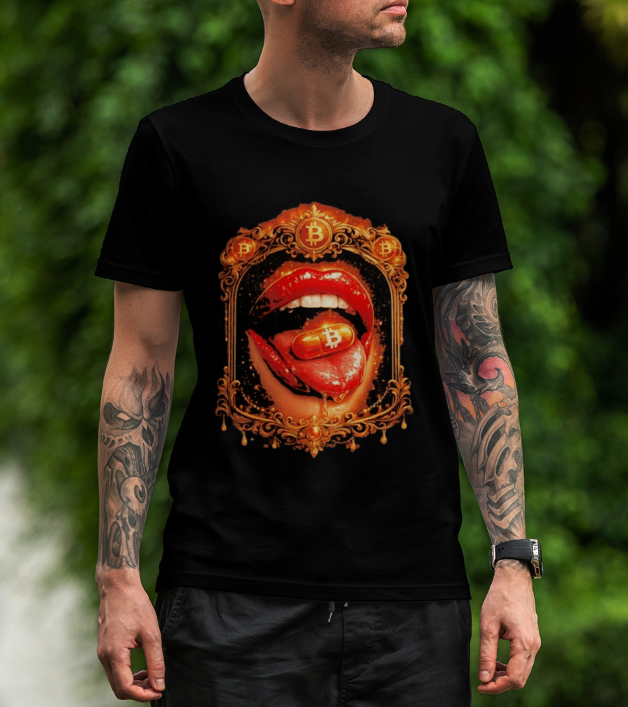 Bitcoin Orange Pill Lips Iconic Cryptocurrency T-Shirt