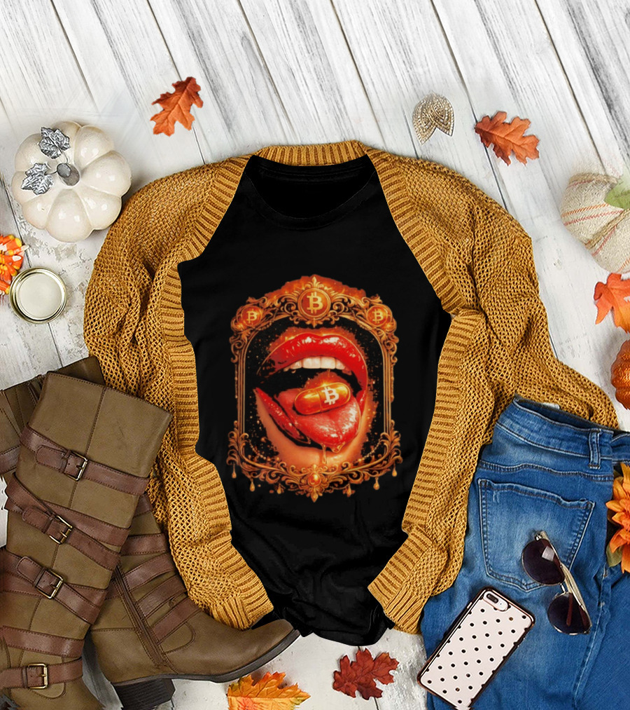 Bitcoin Orange Pill Lips Iconic Cryptocurrency T-Shirt