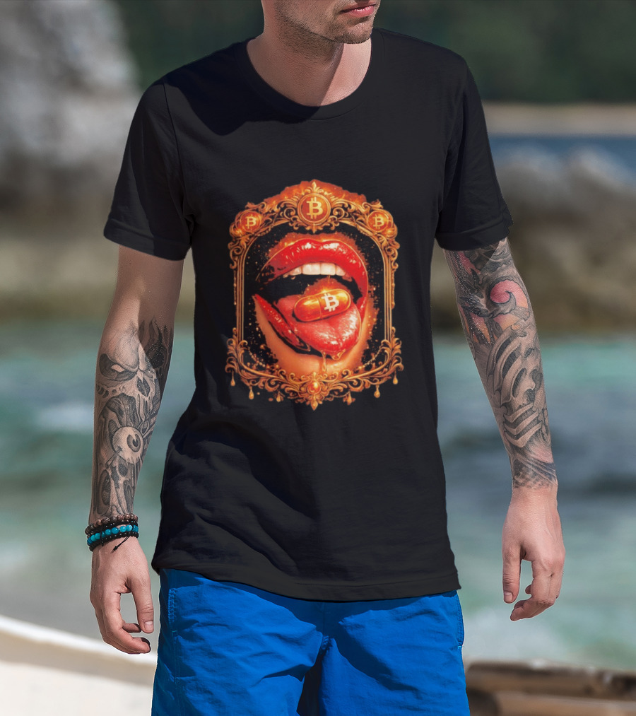 Bitcoin Orange Pill Lips Iconic Cryptocurrency T-Shirt