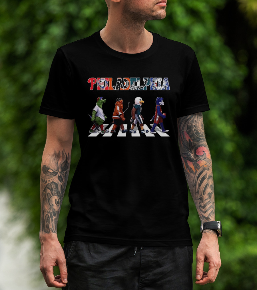 Philadelphia Phillies Flyers Eagles 76ers Mascots Abbey Road T-Shirt