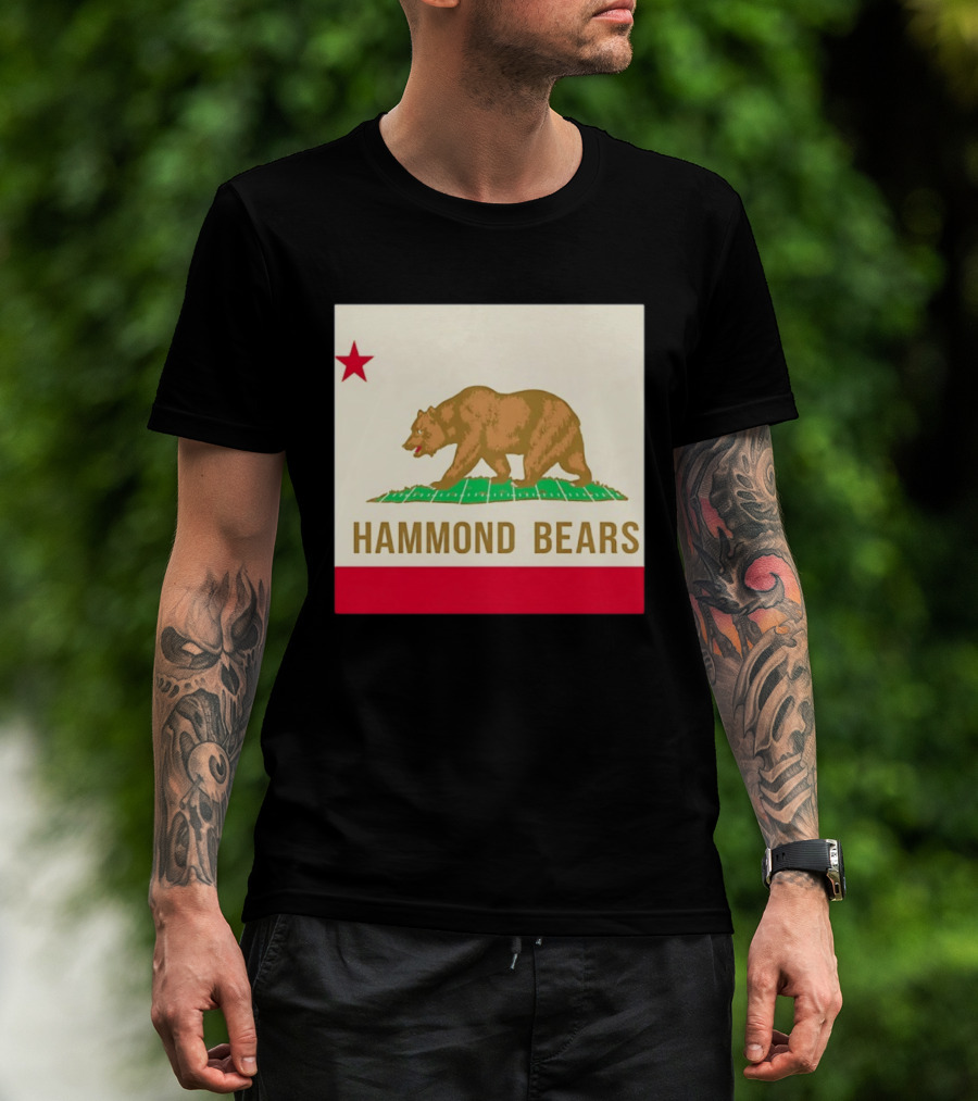 Hammond Bears California Flag Red Star Bear Image T-Shirt