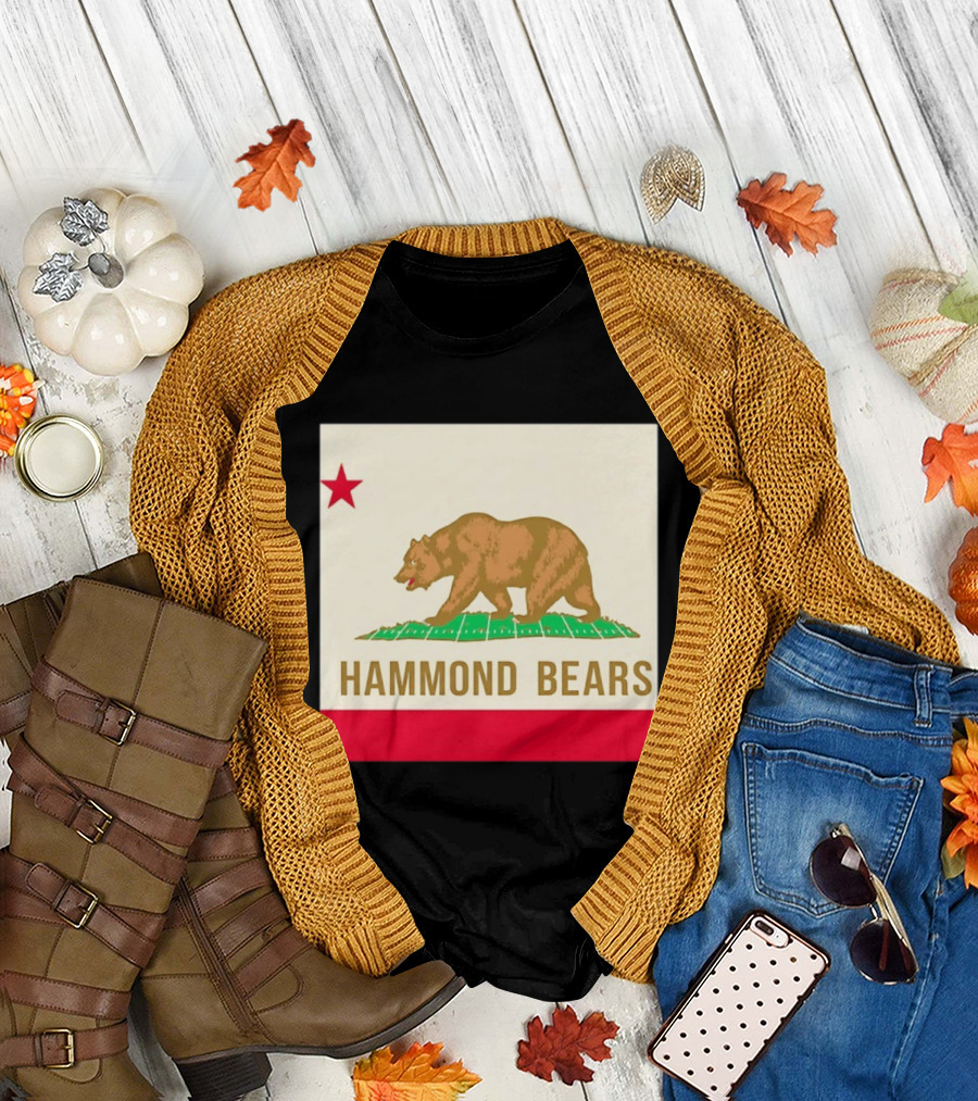 Hammond Bears California Flag Red Star Bear Image T-Shirt