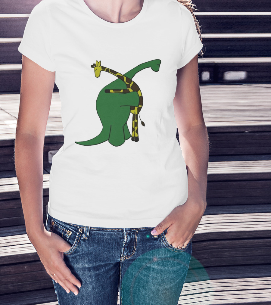 Dinosaur And Giraffe Friendship Embrace T-Shirt