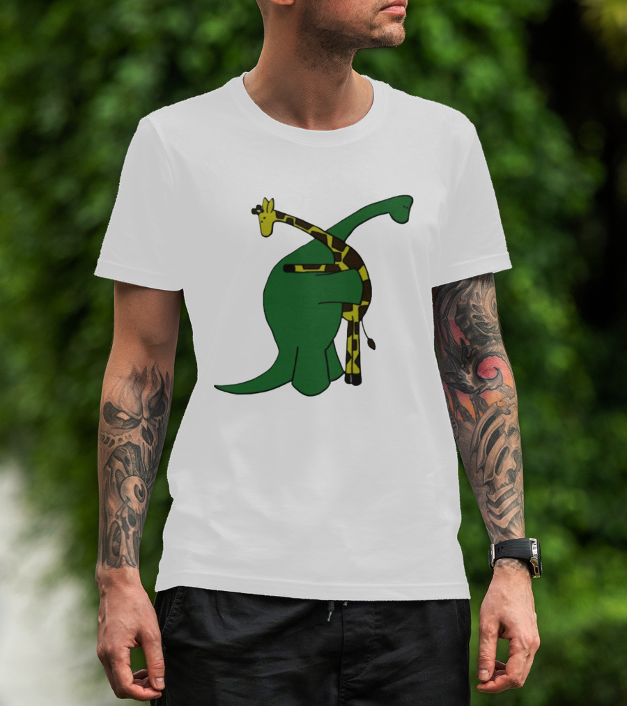 Dinosaur And Giraffe Friendship Embrace T-Shirt