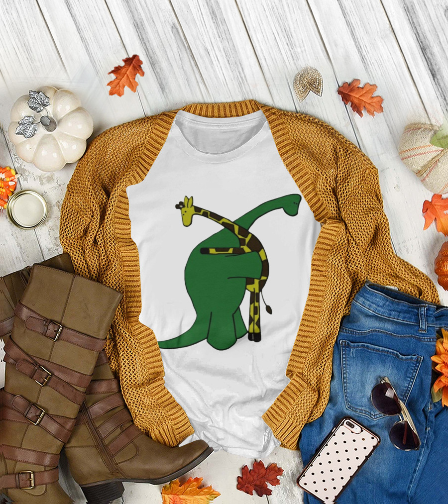 Dinosaur and Giraffe Friendship Embrace T-Shirt
