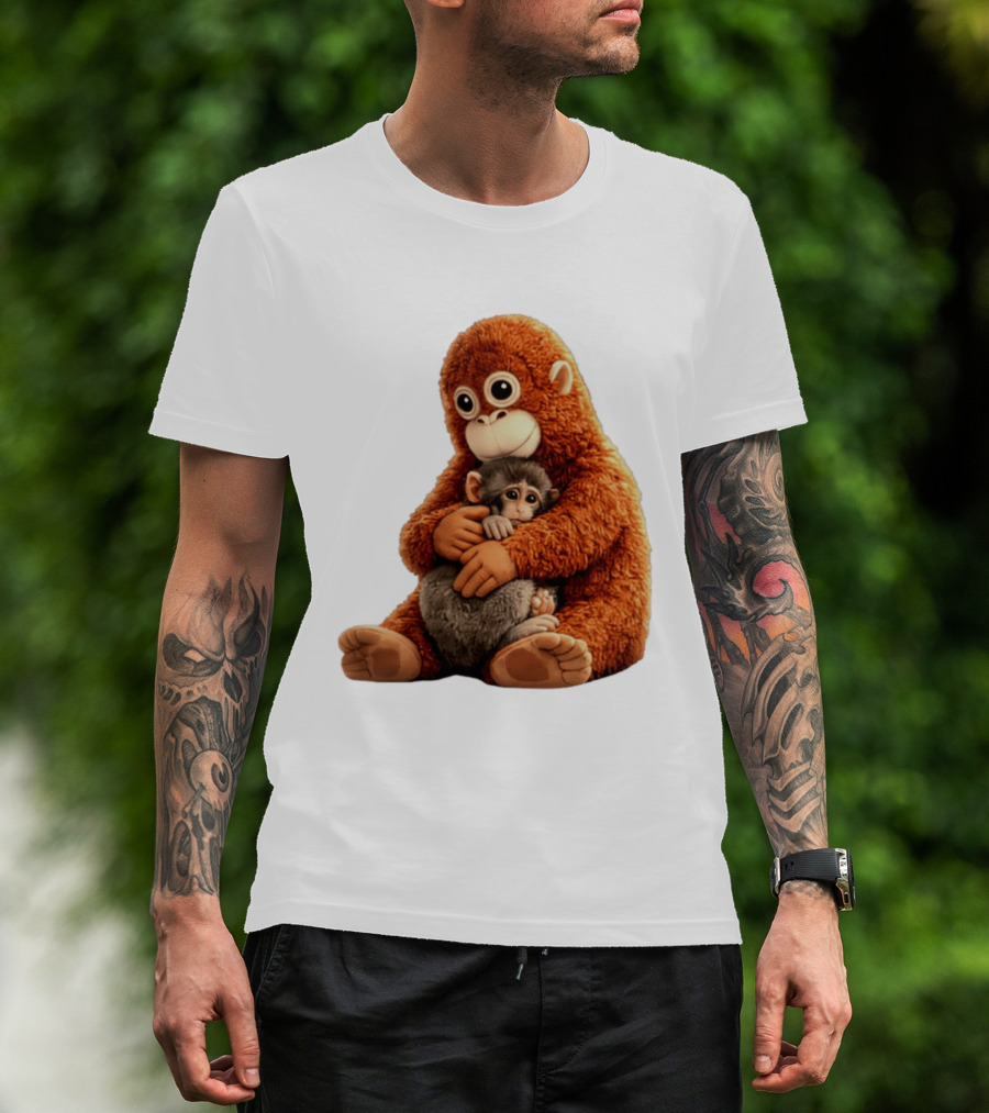 Punch Monkey Hugging Plush Baby Monkey T-Shirt
