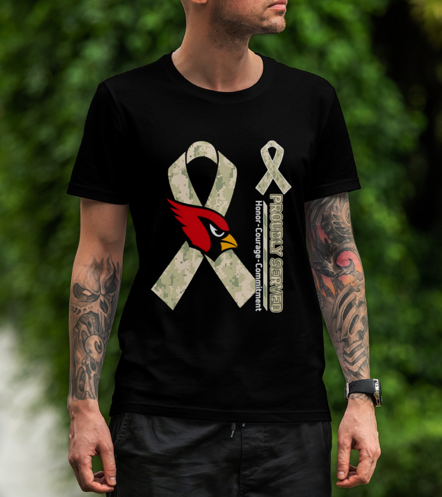 Arizona Cardinals Proudly Served Military Camo Honor Courage Commitment T-Shirt