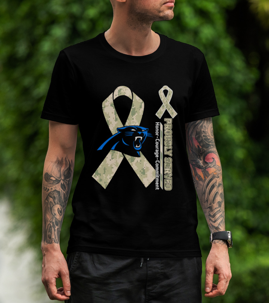 Carolina Panthers Camouflage Ribbon Proudly Served Honor Courage Commitment T-Shirt