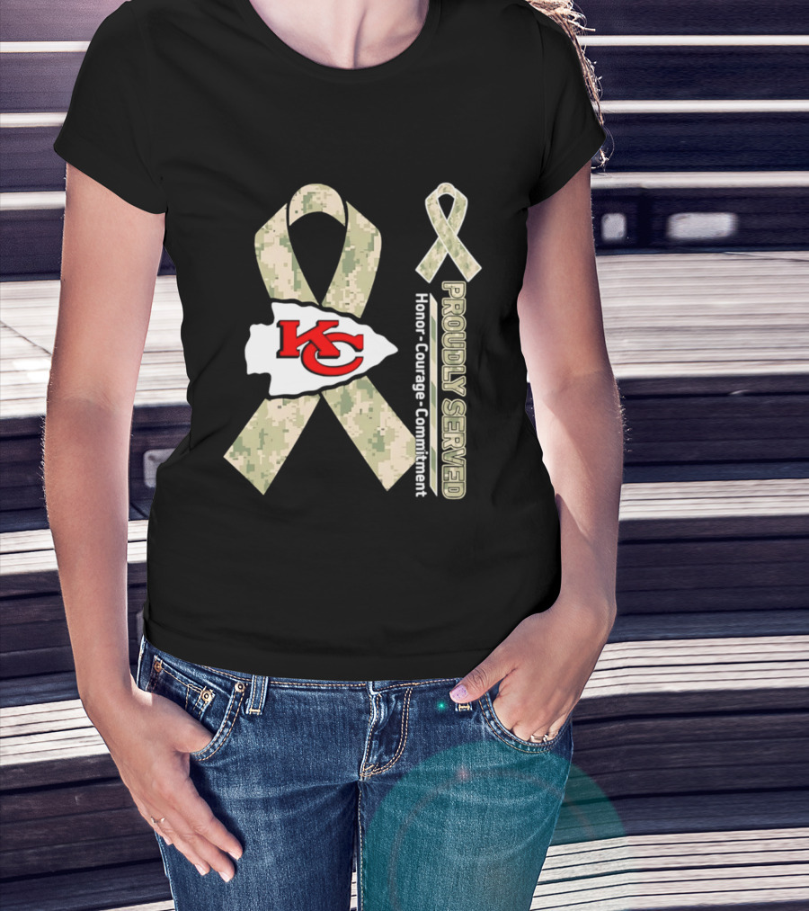 Kansas City Chiefs Military Support Honor Courage Commitment Kansas Camo Ribbon T-Shirt
