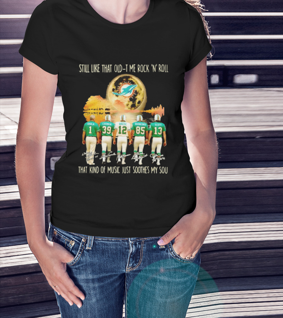 Miami Dolphins Shula Csonka Griese Buoniconti Scott Old Time Rock 'N' Roll Moon Skyline T-Shirt