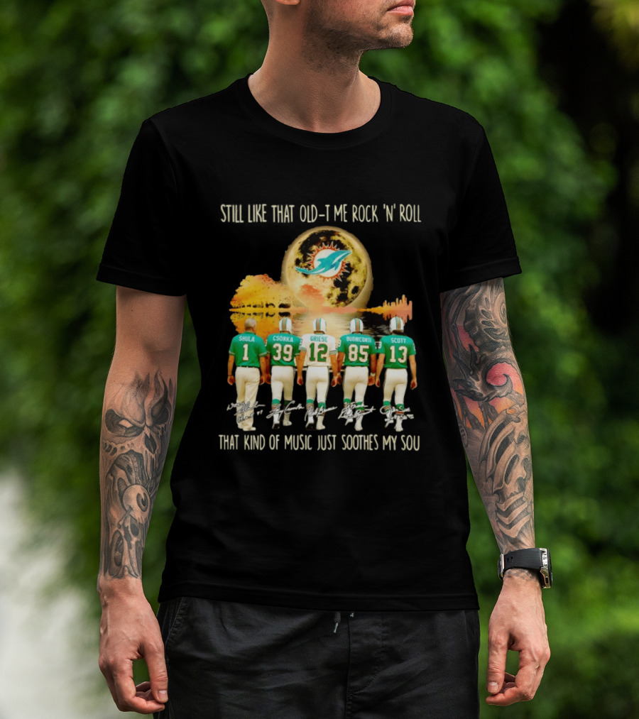 Miami Dolphins Shula Csonka Griese Buoniconti Scott Old Time Rock 'N' Roll Moon Skyline T-Shirt