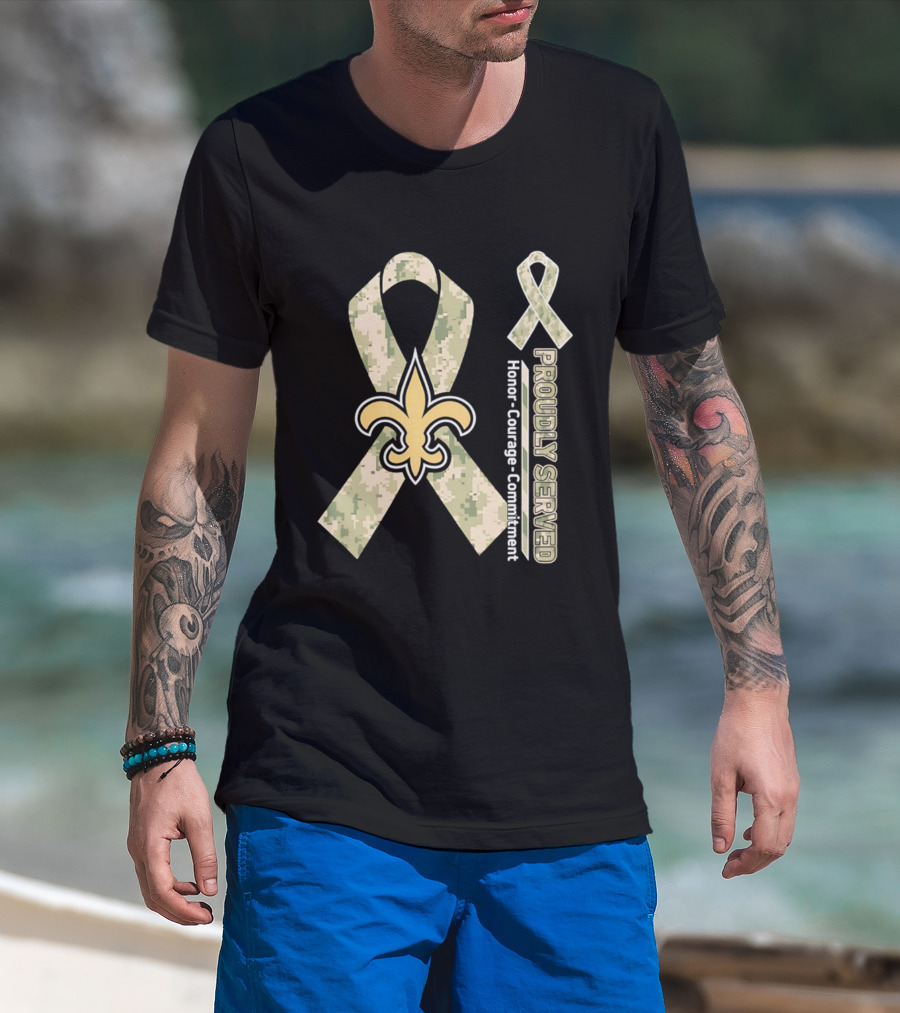 New Orleans Saints Camouflage Ribbon Honor Courage Commitment T-Shirt