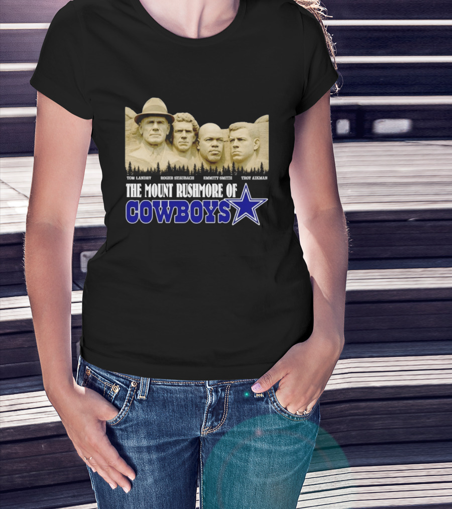 Tom Landry Roger Staubach Emmitt Smith Troy Aikman Mount Rushmore Cowboys Star T-Shirt