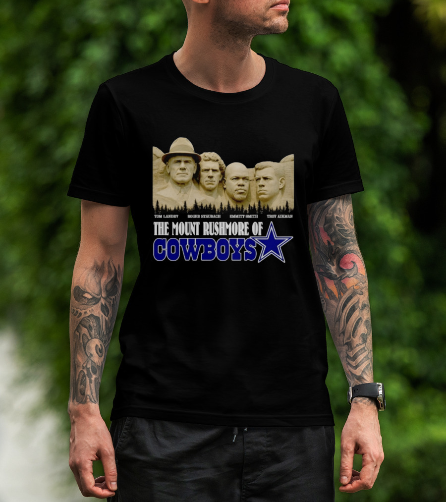 Tom Landry Roger Staubach Emmitt Smith Troy Aikman Mount Rushmore Cowboys Star T-Shirt