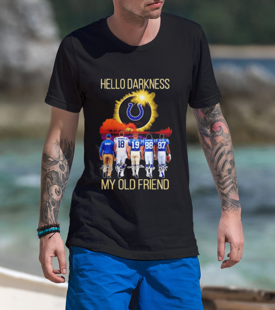 Indianapolis Colts Hello Darkness My Old Friend Tony Dungy Manning Unitas Harrison Wayne City Skyline T-Shirt