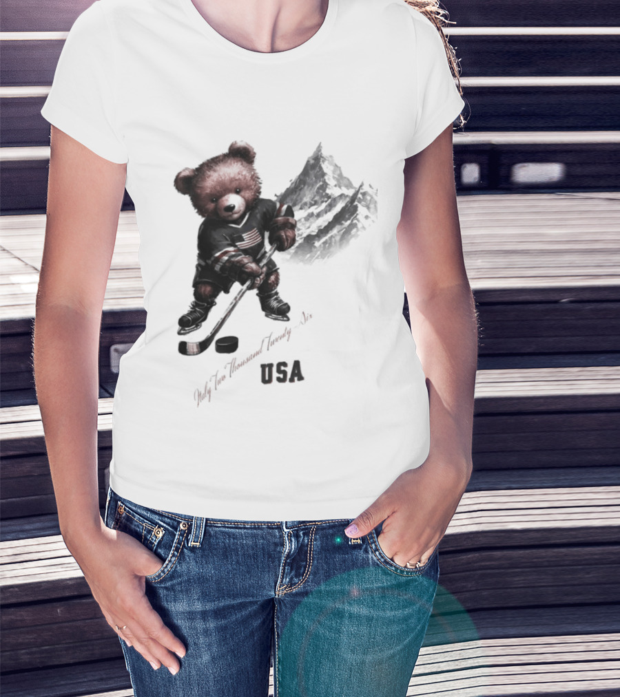 USA Ice Hockey Teddy Bear Italy 2026 T-Shirt