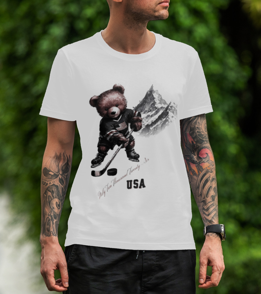 USA Ice Hockey Teddy Bear Italy 2026 T-Shirt