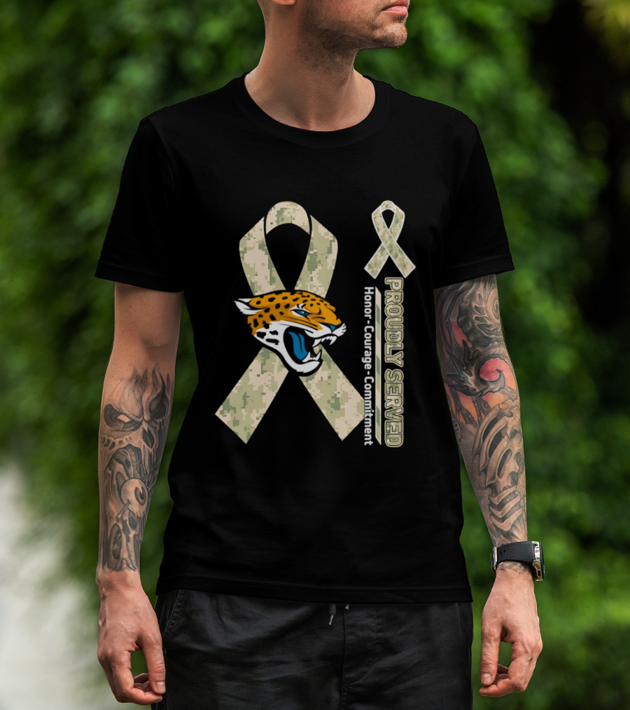 Jacksonville Jaguars Camouflage Ribbon Proudly Served Honor Courage Commitment T-Shirt
