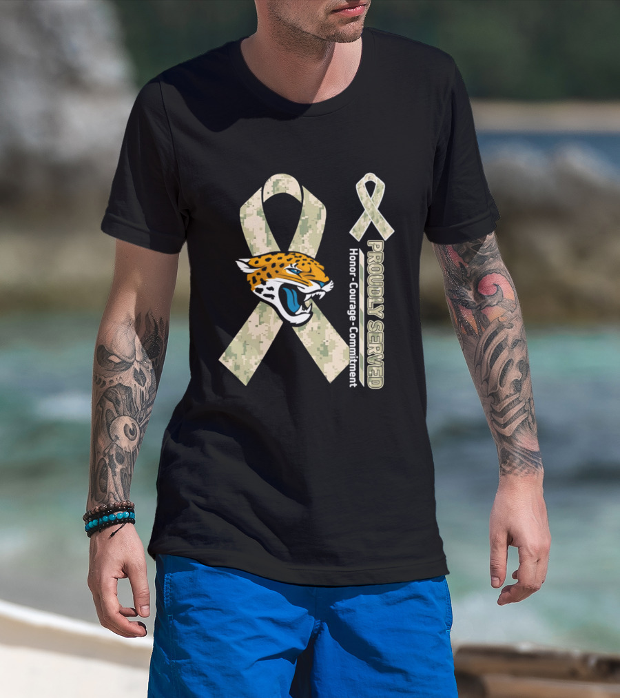 Jacksonville Jaguars Camouflage Ribbon Proudly Served Honor Courage Commitment T-Shirt