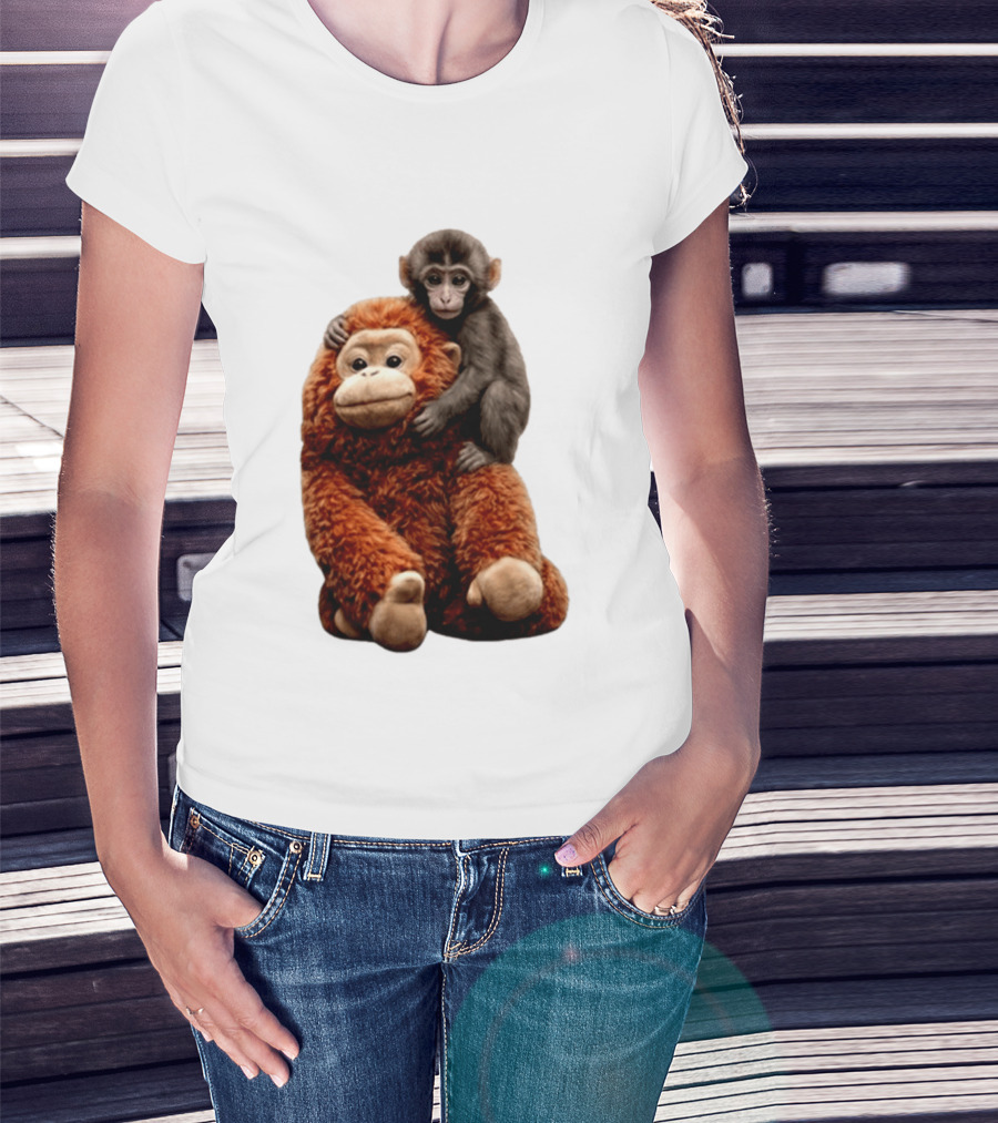 Monkey Punch Plush Toy And Baby Monkey Cuddling Image T-Shirt